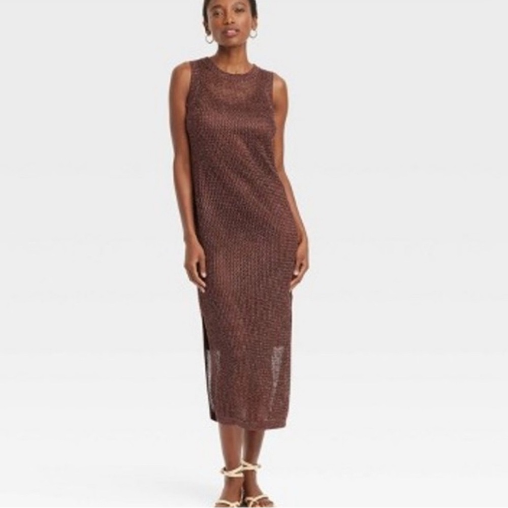 Sheer Two Layered Knit Brown Dress